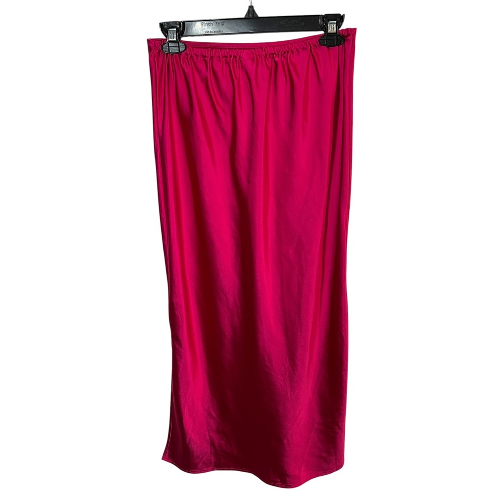 Y2K Old Navy Barbiecore Satin Midi Skirt Pink Slip Bias Cut Elastic Waist Small